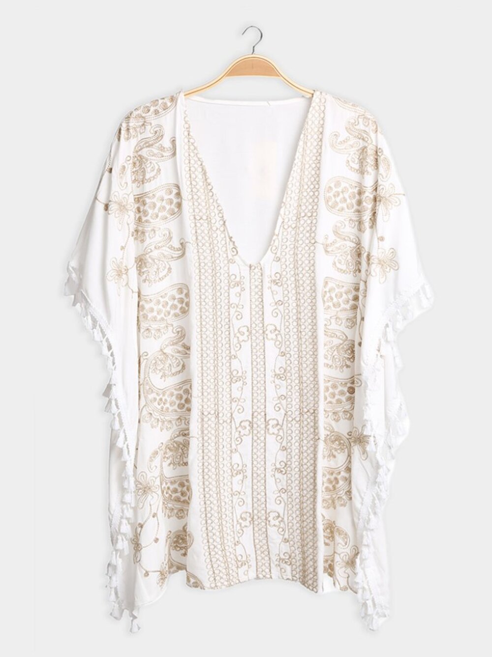 Boho Paisley Floral Embroidered Poncho Dress